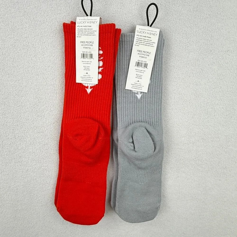 2 PAIRS - FP Movement Last Lap Tube Socks Lucky Honey - Orange & Gray NEW